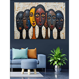 Soyut Renkli Yüzler Dekoratif Kanvas - Mdf Ahşap Tablo