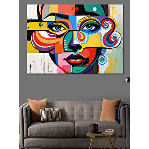 Soyut Renkli Kadın Yüzü Dekoratif Kanvas - Mdf Ahşap Tablo 70x100 cm