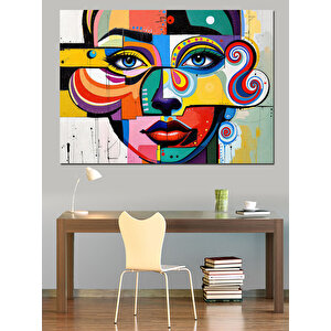 Soyut Renkli Kadın Yüzü Dekoratif Kanvas - Mdf Ahşap Tablo 70x100 cm