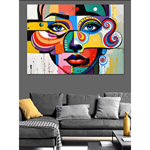 Soyut Renkli Kadın Yüzü Dekoratif Kanvas - Mdf Ahşap Tablo 70x100 cm