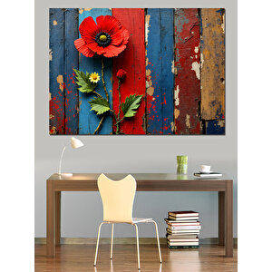 Ahşap Üstü Gelincikler Dekoratif Kanvas - Mdf Ahşap Tablo 50x70 cm