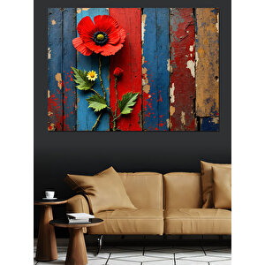 Ahşap Üstü Gelincikler Dekoratif Kanvas - Mdf Ahşap Tablo 50x70 cm