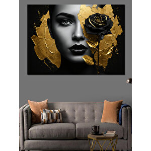 Altın Siyah Yüz Portresi Dekoratif Kanvas - Mdf Ahşap Tablo 50x70 cm