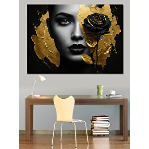 Altın Siyah Yüz Portresi Dekoratif Kanvas - Mdf Ahşap Tablo 50x70 cm