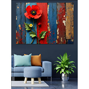 Ahşap Üstü Gelincikler Dekoratif Kanvas - Mdf Ahşap Tablo