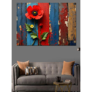 Ahşap Üstü Gelincikler Dekoratif Kanvas - Mdf Ahşap Tablo