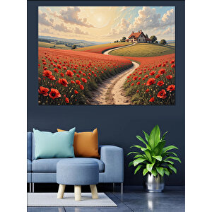 Gelincik Tarlası Kıvrımlı Yol Dekoratif Kanvas - Mdf Ahşap Tablo 100x140 cm