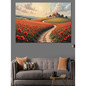 Gelincik Tarlası Kıvrımlı Yol Dekoratif Kanvas - Mdf Ahşap Tablo 100x140 cm