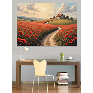Gelincik Tarlası Kıvrımlı Yol Dekoratif Kanvas - Mdf Ahşap Tablo