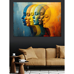 Renkli Katmanlı Yüz Silüetleri Dekoratif Kanvas - Mdf Ahşap Tablo