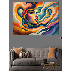 Soyut Dalgalı Kadın Yüzü Dekoratif Kanvas - Mdf Ahşap Tablo 100x140 cm