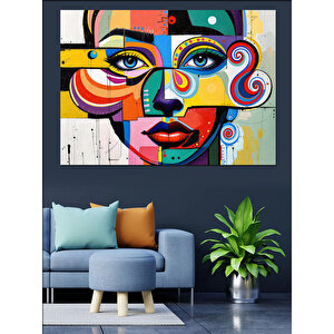 Soyut Renkli Kadın Yüzü Dekoratif Kanvas - Mdf Ahşap Tablo