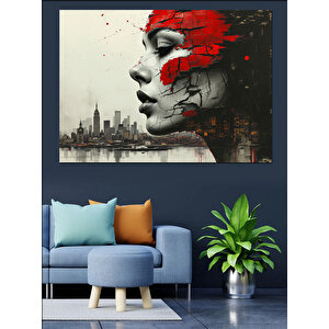 Yüzü Boyanmış Soyut Kadın Dekoratif Kanvas - Mdf Ahşap Tablo 100x140 cm