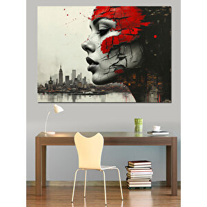Yüzü Boyanmış Soyut Kadın Dekoratif Kanvas - Mdf Ahşap Tablo 100x140 cm