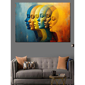 Renkli Katmanlı Yüz Silüetleri Dekoratif Kanvas - Mdf Ahşap Tablo 50x70 cm