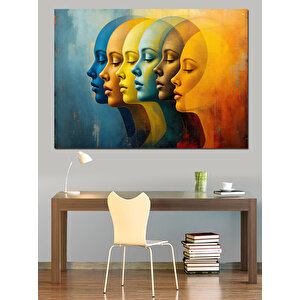 Renkli Katmanlı Yüz Silüetleri Dekoratif Kanvas - Mdf Ahşap Tablo 50x70 cm