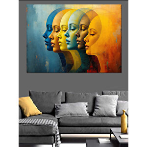 Renkli Katmanlı Yüz Silüetleri Dekoratif Kanvas - Mdf Ahşap Tablo 50x70 cm