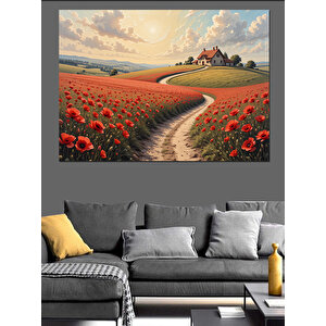 Gelincik Tarlası Kıvrımlı Yol Dekoratif Kanvas - Mdf Ahşap Tablo