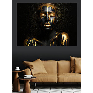 Altın Maskeli Yüz Dekoratif Kanvas - Mdf Ahşap Tablo