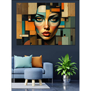 Geometrik Soyut Kadın Yüzü Dekoratif Kanvas - Mdf Ahşap Tablo 100x140 cm