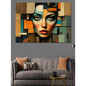 Geometrik Soyut Kadın Yüzü Dekoratif Kanvas - Mdf Ahşap Tablo 100x140 cm