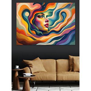 Soyut Dalgalı Kadın Yüzü Dekoratif Kanvas - Mdf Ahşap Tablo 70x100 cm