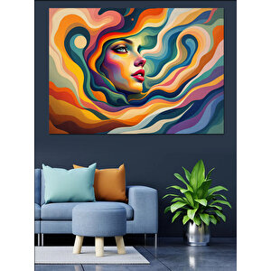 Soyut Dalgalı Kadın Yüzü Dekoratif Kanvas - Mdf Ahşap Tablo 70x100 cm