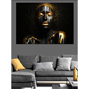Altın Maskeli Yüz Dekoratif Kanvas - Mdf Ahşap Tablo