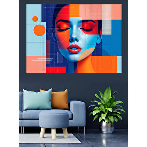 Soyut Renkli Kadın Yüzü Dekoratif Kanvas - Mdf Ahşap Tablo 70x100 cm