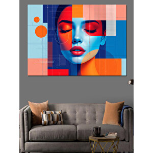 Soyut Renkli Kadın Yüzü Dekoratif Kanvas - Mdf Ahşap Tablo 70x100 cm