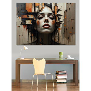 Dramatik Yüzlü Kadın Portresi Dekoratif Kanvas - Mdf Ahşap Tablo 100x140 cm