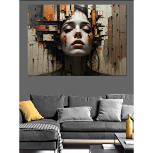 Dramatik Yüzlü Kadın Portresi Dekoratif Kanvas - Mdf Ahşap Tablo 100x140 cm