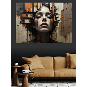 Dramatik Yüzlü Kadın Portresi Dekoratif Kanvas - Mdf Ahşap Tablo 100x140 cm