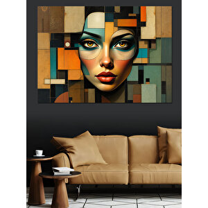 Geometrik Soyut Kadın Yüzü Dekoratif Kanvas - Mdf Ahşap Tablo