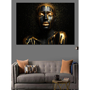 Altın Maskeli Yüz Dekoratif Kanvas - Mdf Ahşap Tablo 70x100 cm