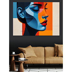 Soyut Mavi Kadın Yüzü Dekoratif Kanvas - Mdf Ahşap Tablo