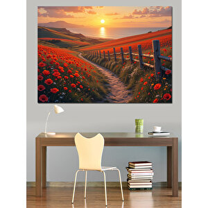 Gelincik Tarlası Gün Batımı Dekoratif Kanvas - Mdf Ahşap Tablo 25x35 cm