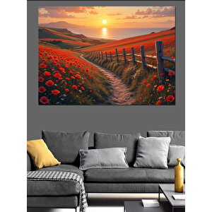 Gelincik Tarlası Gün Batımı Dekoratif Kanvas - Mdf Ahşap Tablo