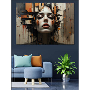 Dramatik Yüzlü Kadın Portresi Dekoratif Kanvas - Mdf Ahşap Tablo