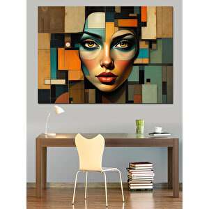 Geometrik Soyut Kadın Yüzü Dekoratif Kanvas - Mdf Ahşap Tablo 35x50 cm