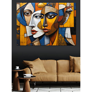 Soyut Renkli Kadın Yüzleri Dekoratif Kanvas - Mdf Ahşap Tablo