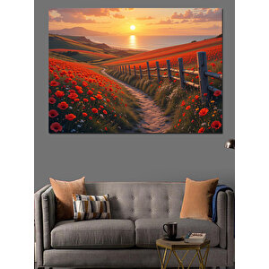 Gelincik Tarlası Gün Batımı Dekoratif Kanvas - Mdf Ahşap Tablo 70x100 cm