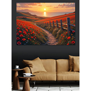 Gelincik Tarlası Gün Batımı Dekoratif Kanvas - Mdf Ahşap Tablo