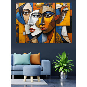 Soyut Renkli Kadın Yüzleri Dekoratif Kanvas - Mdf Ahşap Tablo