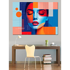 Soyut Renkli Kadın Yüzü Dekoratif Kanvas - Mdf Ahşap Tablo 100x140 cm