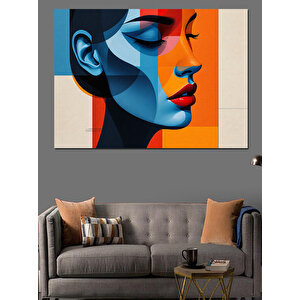Soyut Mavi Kadın Yüzü Dekoratif Kanvas - Mdf Ahşap Tablo 100x140 cm