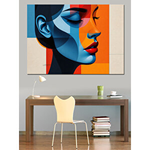 Soyut Mavi Kadın Yüzü Dekoratif Kanvas - Mdf Ahşap Tablo 100x140 cm