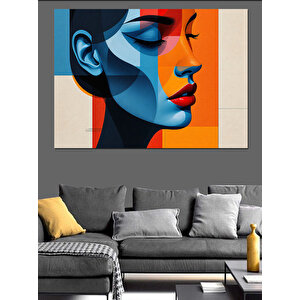 Soyut Mavi Kadın Yüzü Dekoratif Kanvas - Mdf Ahşap Tablo 100x140 cm