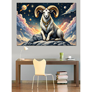 Karanlıkta Duran Güçlü Koç Dekoratif Kanvas - Mdf Ahşap Tablo 100x140 cm