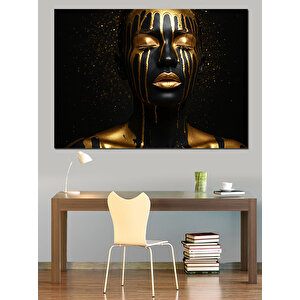 Altın Boyanmış Yüz Portresi Dekoratif Kanvas - Mdf Ahşap Tablo 70x100 cm
